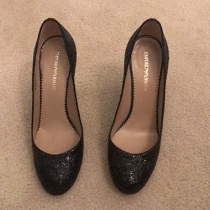 Black glitter Armani heels